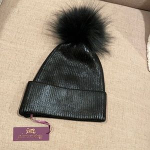 Glamourpuss NYC Metallic Painted Hat (Black) with dyed fox fur